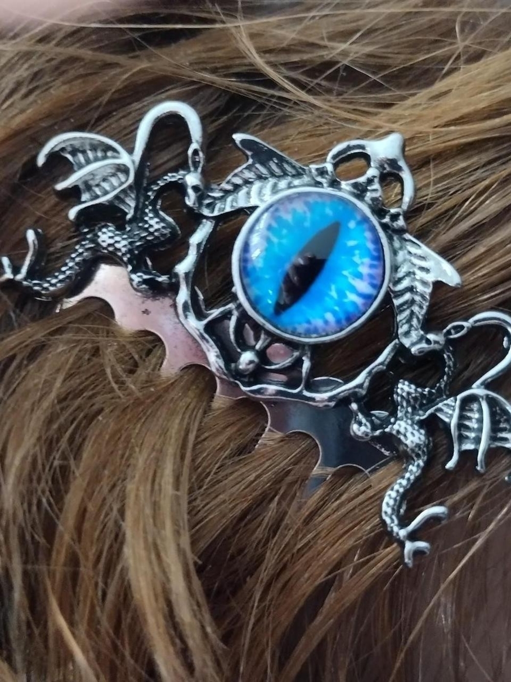 Blue Dragon Eye Gothic Hair Combs - Women's Hair Accessories
